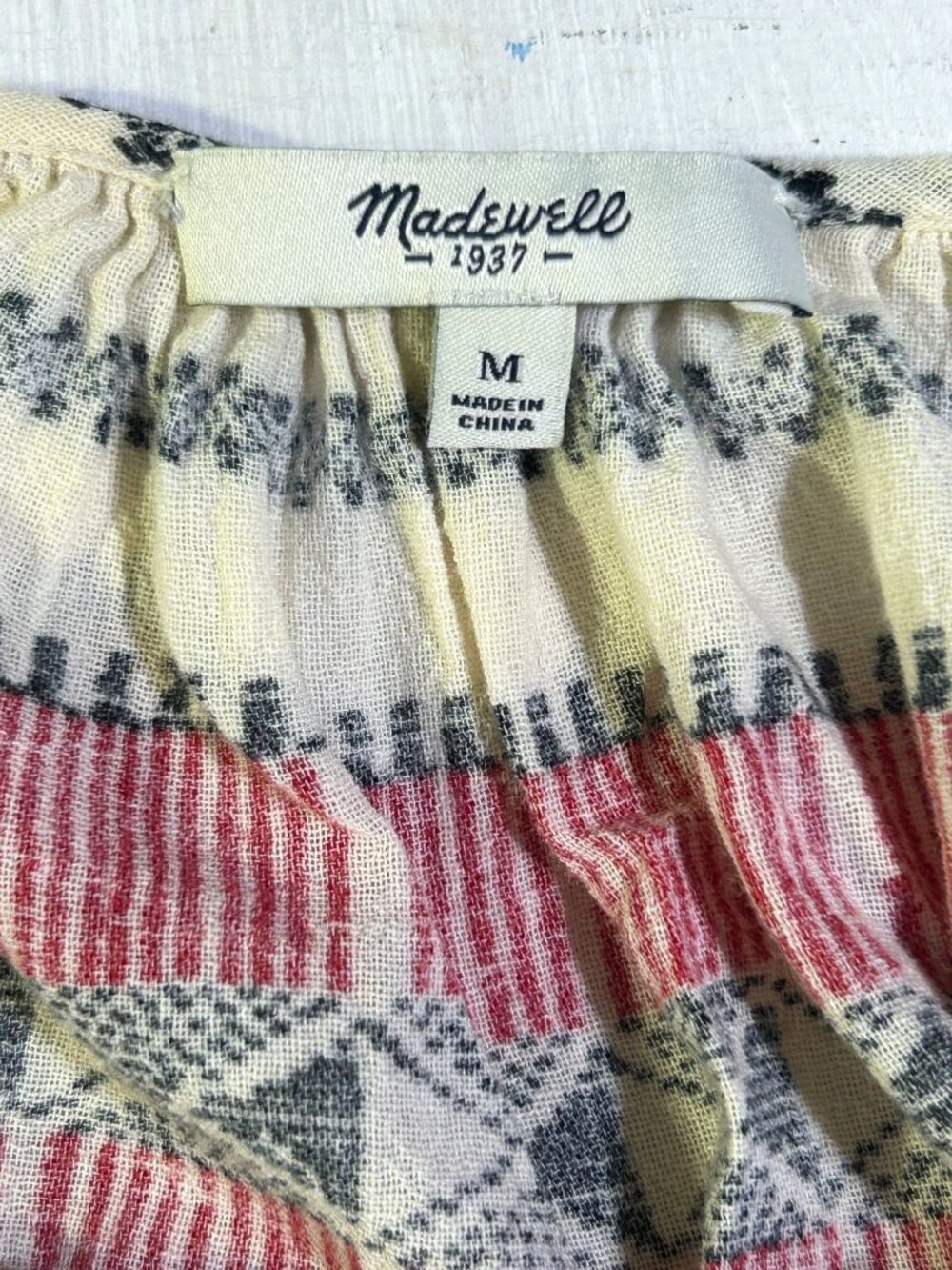 Madewell Women's Red White Sicily Cotton Tribal Print Maxi Dress Size M 3577 - Picture 8 of 13